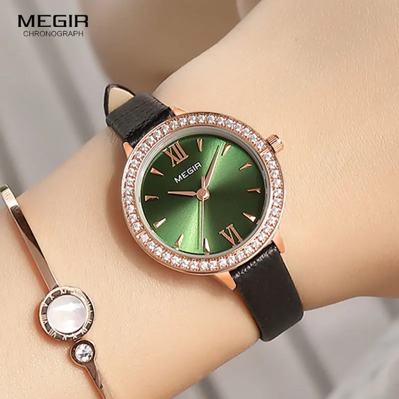 

MEGIR Green Watch Women Luxury Simple Quartz Watches Lady Genuine Leather Bracelet Wristwatch Female Clock Relogio Feminino 4210