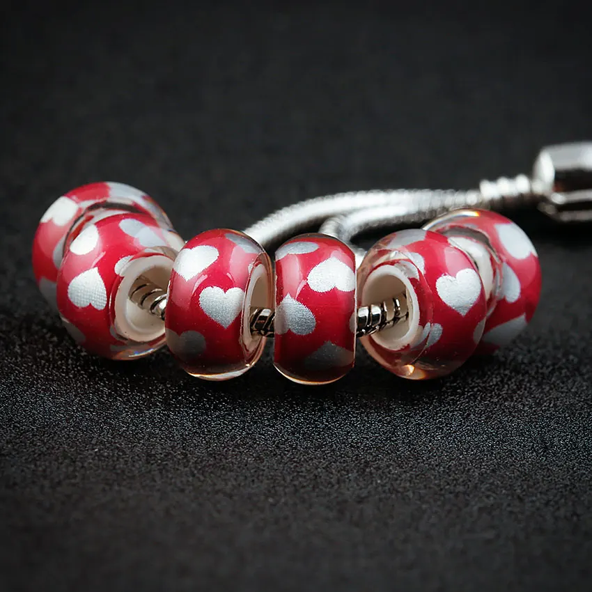 10 шт. в партии круглые акриловые бусины с красным сердцем подходят для Pandora