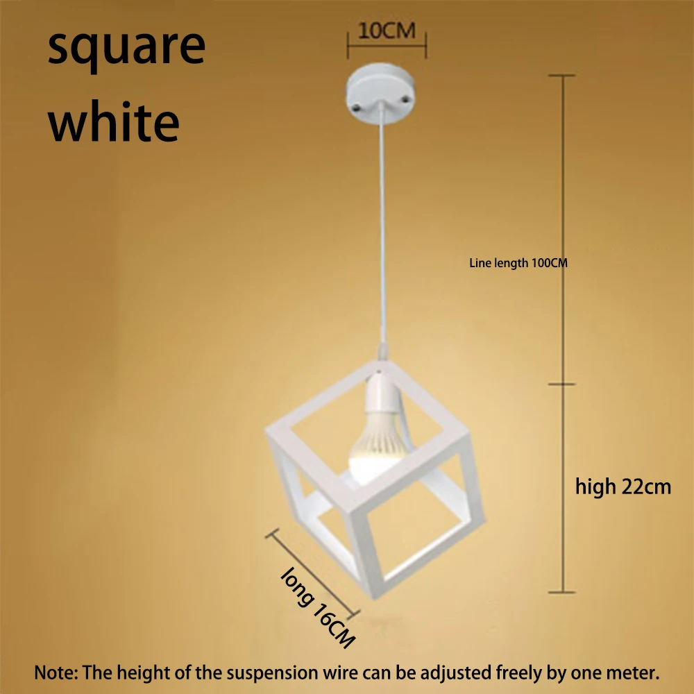 Подвесной светильник в скандинавском ретро стиле с креативной геометрией, s E27, 200 в, лофт, простой, индивидуальный, одноголовый, для ресторана, кофейни, магазина, железный светильник - Цвет корпуса: White Square
