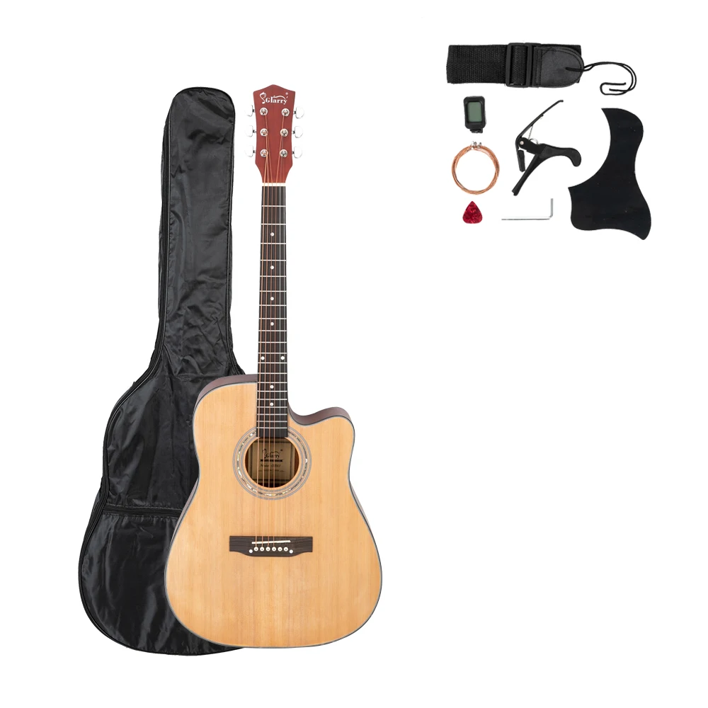 41 inch Dreadnought Spruce Front Cutaway Sapele Back Folk Guitar with Bag & Board Wrench Tool Burlywood |