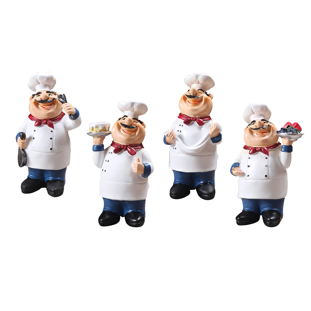 4Pcs Chef Adornment,Kitchen Resin Ornaments,Chef Statue Sculpture for Collectible Figurine