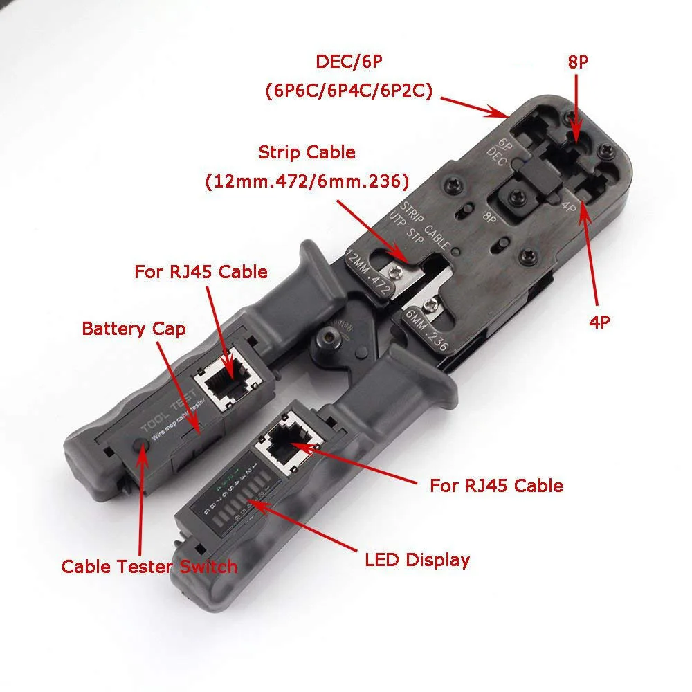 2 in 1 RJ45 Network LAN Cable Crimper Pliers Cutting Tool Cable Tester Cable Pliers 6P/8P Wire Cutter Tool Test Crimping Pliers