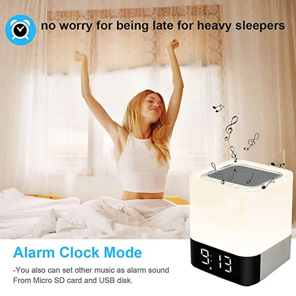  Night Lights Alarm Clock Speaker Smart Touch Control Dimmable RGB LED Table Lamp For Bedroom HIFI S - 4000507042422