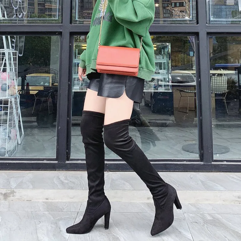 

Autumn Women Over The Knee Boots Thigh High Boots Suede Zipper Female High Heels Lace Up Winter Fashion Ladies Shoes Plus Size