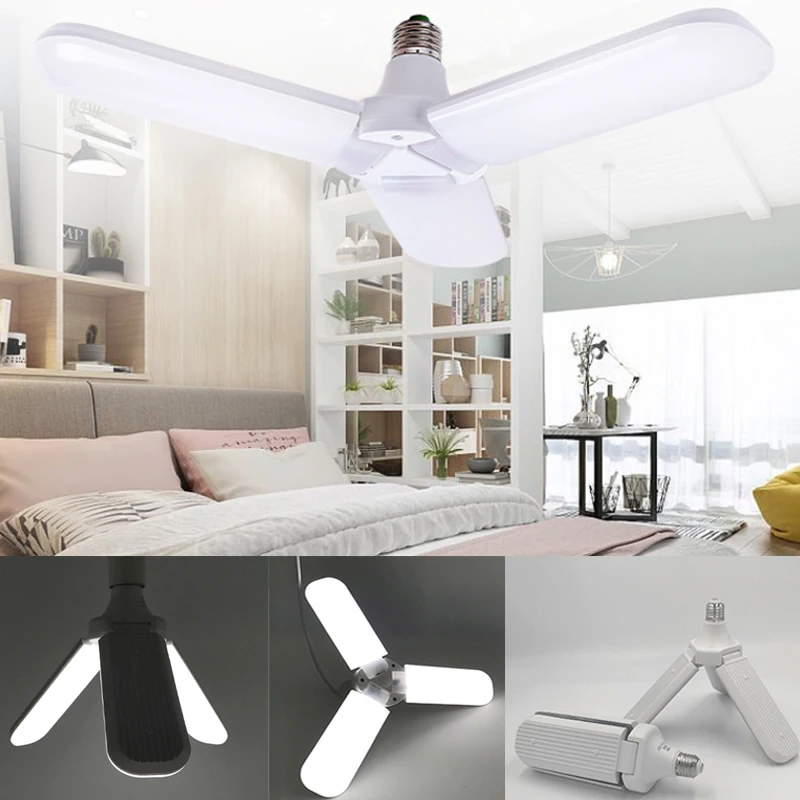 LED Bulb E27 Foldable Fan Blade Light Angle Adjustable Lamp High Bright 45W 60W 110V 220V Ceiling Light for Home Garage