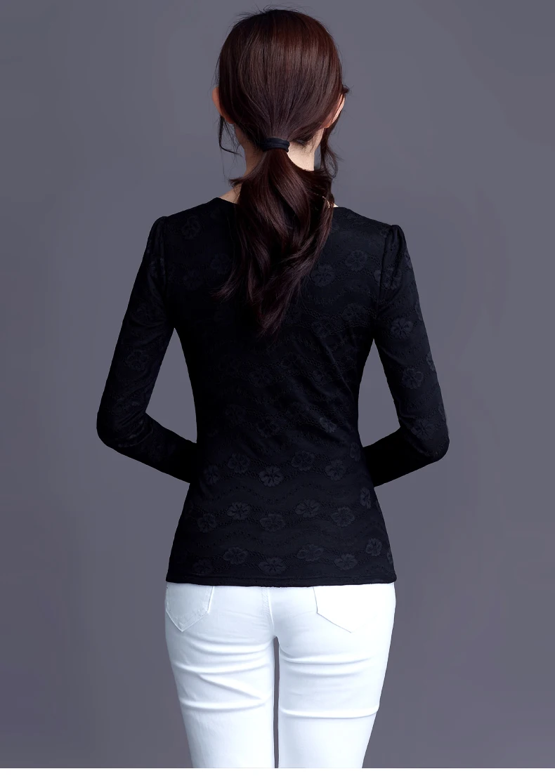 Blusas mujer de moda, женские топы с длинным рукавом, черные рубашки для женщин, топы, кружевные топы размера плюс, топы с v-образным вырезом и цветочным принтом, однотонные 6907 50