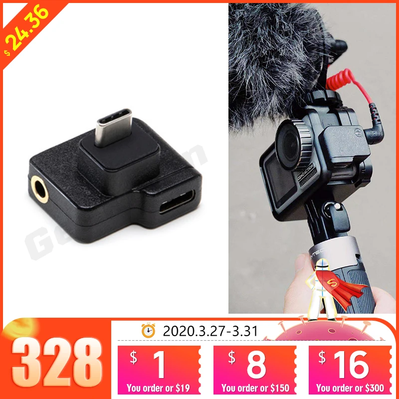 CYNOVA DJI Osmo Action microphone 3.5mm/USB C Adapter audio external 3