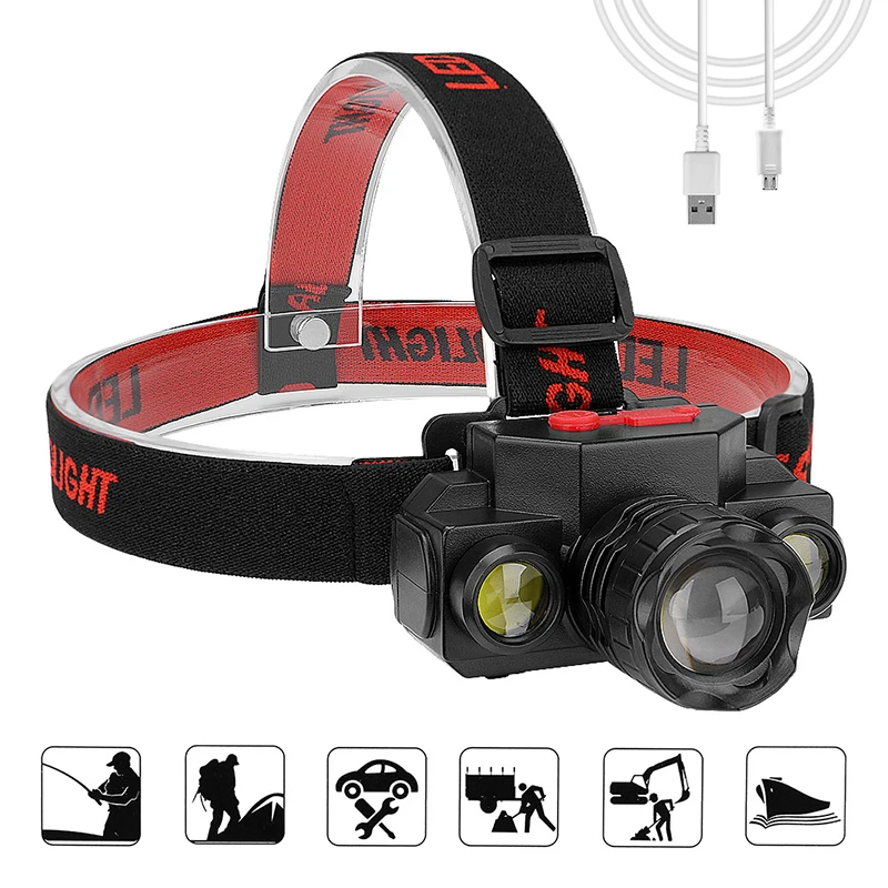

Camera Style Headlight USB Rechargeable T6 Induction LED Headlamp Fishing Head Light Lamp Lantern Powered By 18650 Battery