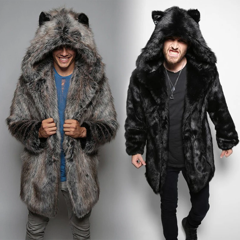 muerte guardarropa Instalación Abrigo de piel sintética con capucha para hombre, chaqueta gruesa de felpa  de oso de manga larga, cálida, Parka larga de talla grande 5xl, Invierno| Abrigos de piel sintética| - AliExpress