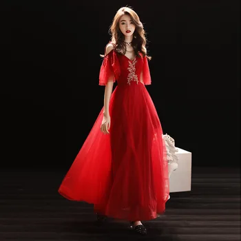 

XS-3XL V-Neck Womens Slim Party Dress Evening Long Cheongsam Floor-Length Gown Luxury Banquet Wedding Qipao Clothes Vestido