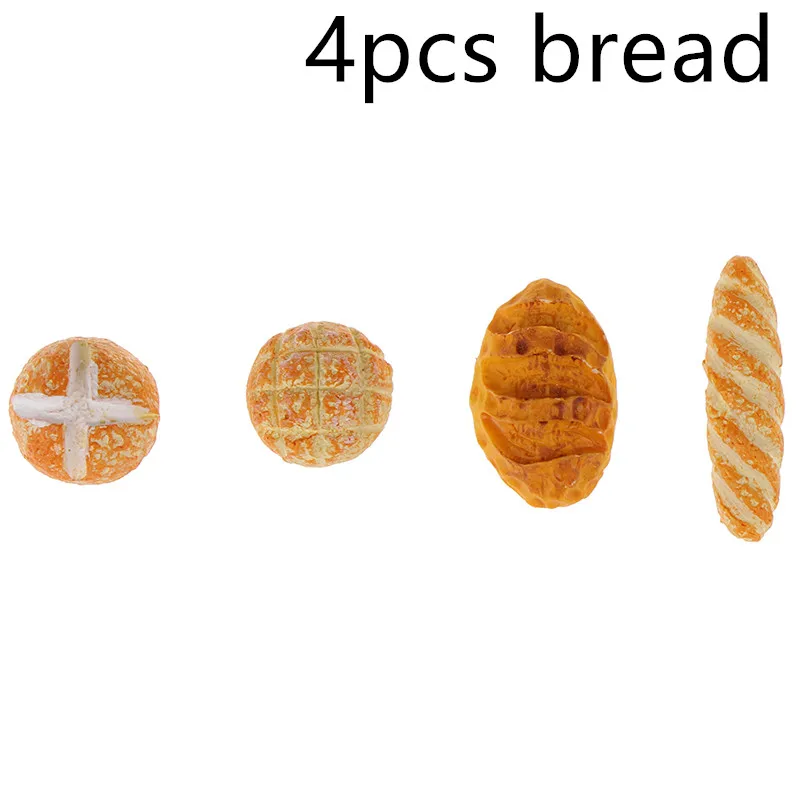 4pcs bread Полимерная мини-игрушка для игры, игрушечный торт, печенье, пончики, сыр, десерт, куклы, миниатюрные игрушки для кукол, аксессуары - Цвет: 4pcs bread