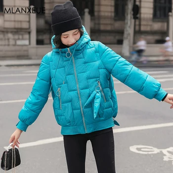 

Casual Slim Hooded Down Coat Women Winter Short Loose Thickness Solid Down Jacket Female High Street Korean Vogue Zipper Outwear