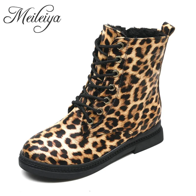 leopard print low heel boots
