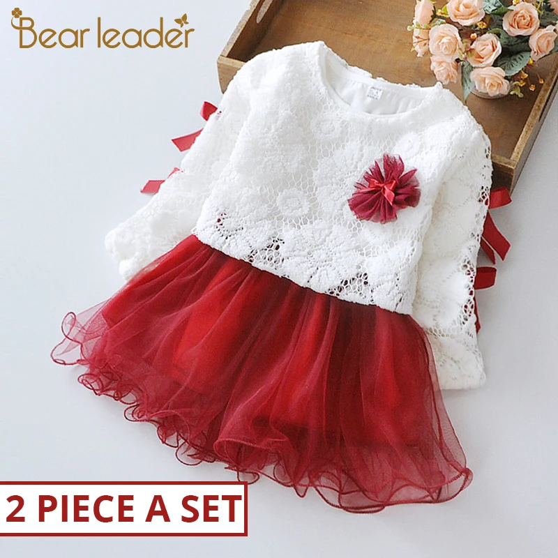 Bear Leader/комплекты одежды для малышей г. Одежда для маленьких девочек кружевное платье с цветочным рисунком для девочек Детские вечерние платья принцессы с вышивкой, 2 шт
