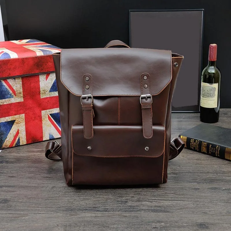 Большой рюкзак из искусственной кожи для мужчин и женщин, Мужская школьная сумка, черный рюкзак для подростков, для мальчиков и девочек, школьная сумка, дорожная сумка, sac a dos homme - Цвет: Coffee