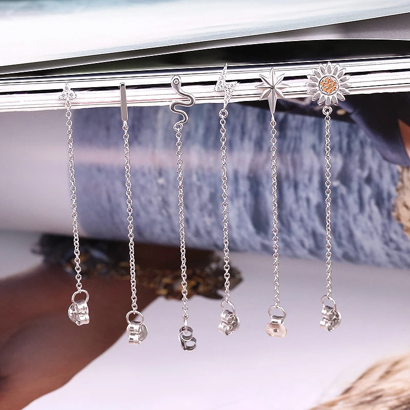 1pcs Gold Silver Color Lightning/Snake Chain Stud Earrings for Women 925 Sterling Silver Tassel Earrings Fashion Jewelry