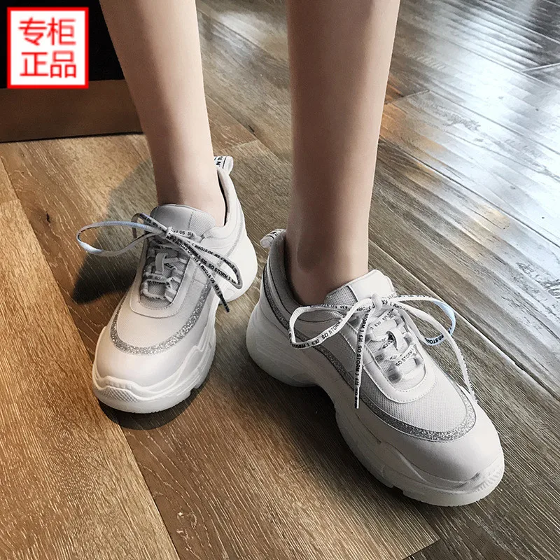 

Small White Shoes Women's 2019 Spring New Style Genuine Leather Thick Bottomed Platform Single Shoes Women's Korean-style Lace-u