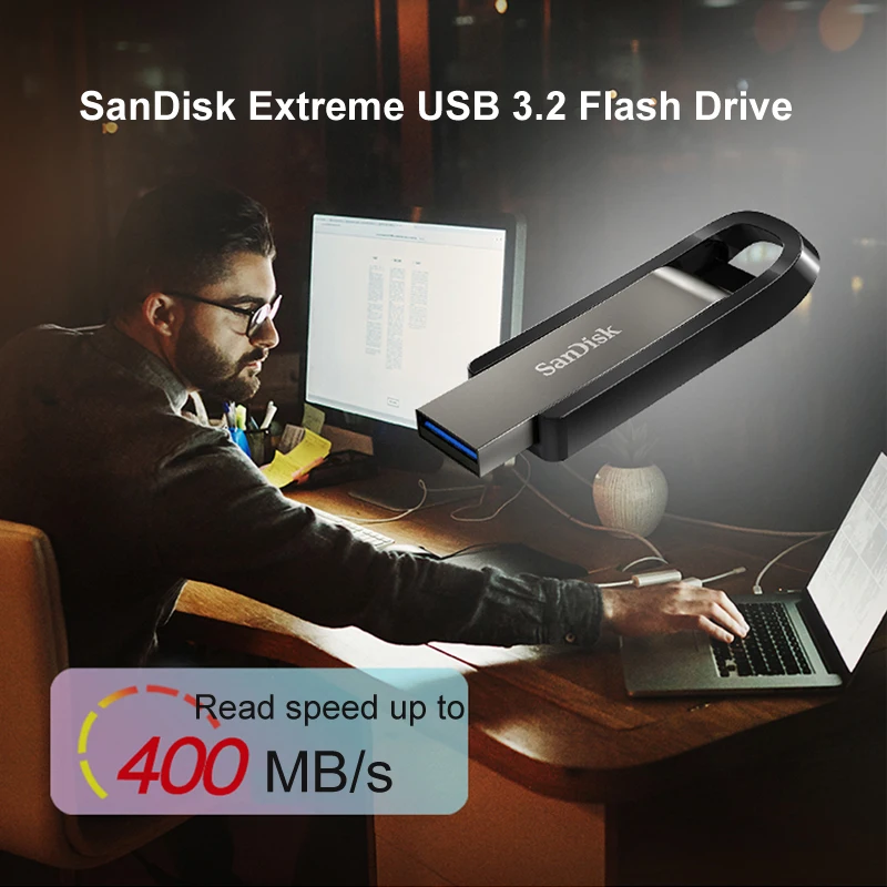 Sandisk-pendrive Extreme go Cz810 256gb 128gb 64gb Alta Velocidade 400 mb s com Gerador u Pen drive USB - Imagem 2