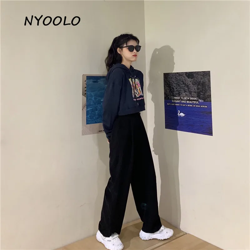 NYOOLO Harajuku мультфильм девушки печати толстовка осень уличная одежда с длинным рукавом пуловер с капюшоном свитер женская одежда верхняя одежда