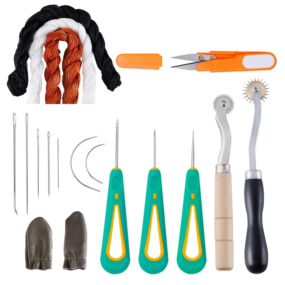 Professional Leather Craft Tools Kit Handwork Sewing Stitching Punch Carving Work Saddle Nylon Thread Needle Finger Tips Wheel |