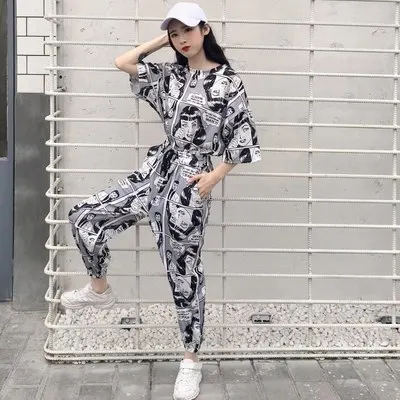 

881 # [Official Figure] Korean-style Fashion Leisure Suit Summer Wear WOMEN'S Dress Harajuku-Style Short Sleeve + Trousers Set