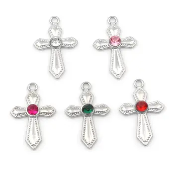 

100pcs Single side Crystal Sword Cross Zinc alloy metal charms Pendants Fashion Handmade Jewelry DIY 16.2X26.2mm 5Color A-579