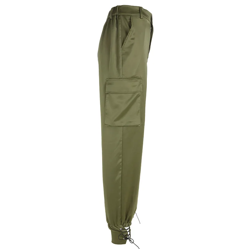 Армейские зеленые повседневные Сатиновые брюки Капри, эластичные брюки-карго с высокой талией, женские уличные обтягивающие штаны для бега, одноцветные штаны