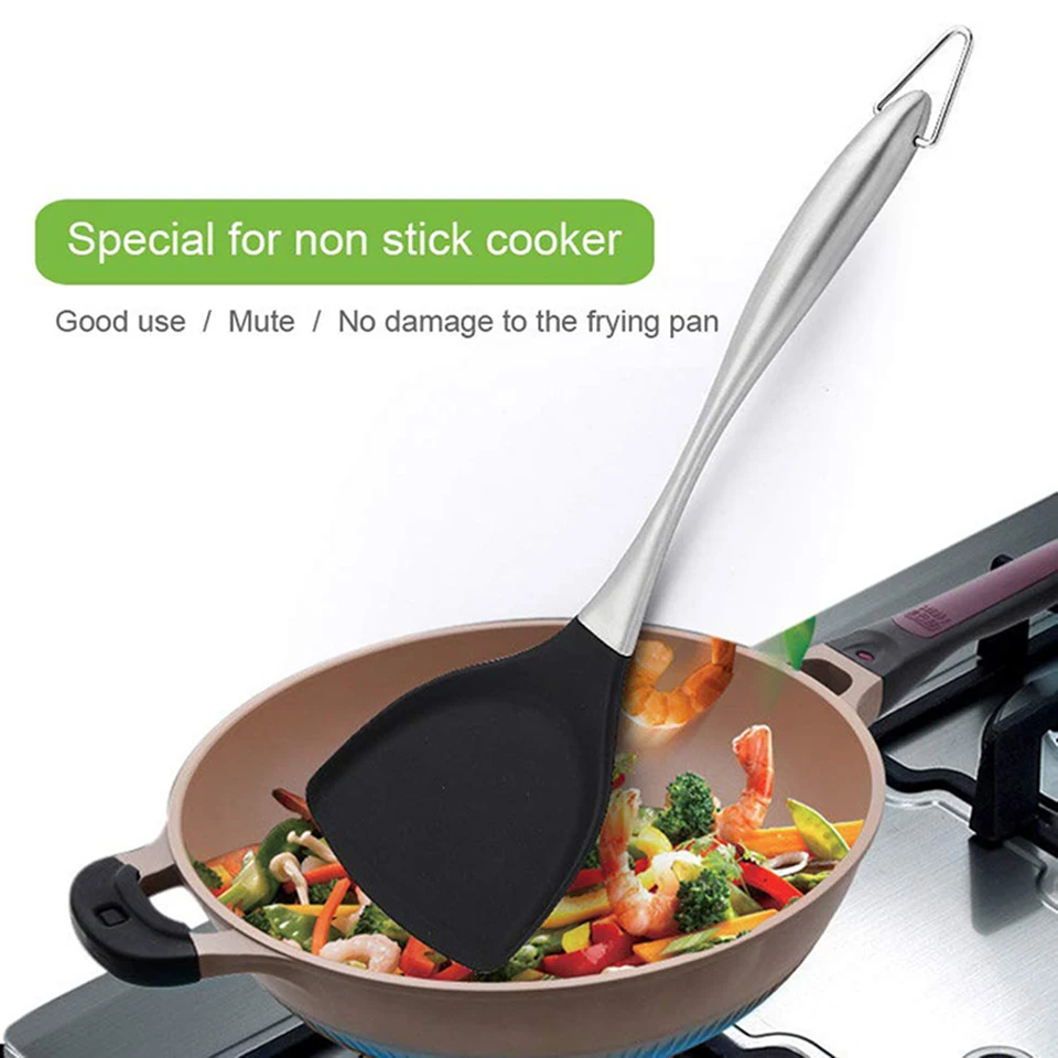TEENRA Silicone Kitchen Spatula Stainless Steel Fride Shovel Heat-resistant Handle Non-stick Pan Special Spatula Cooking Utensil