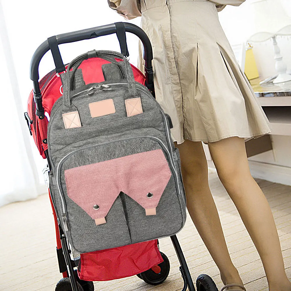 

Multi-function USB Mummy Backpack Travel Backpack For Moms Baby Bag with Stroller Straps