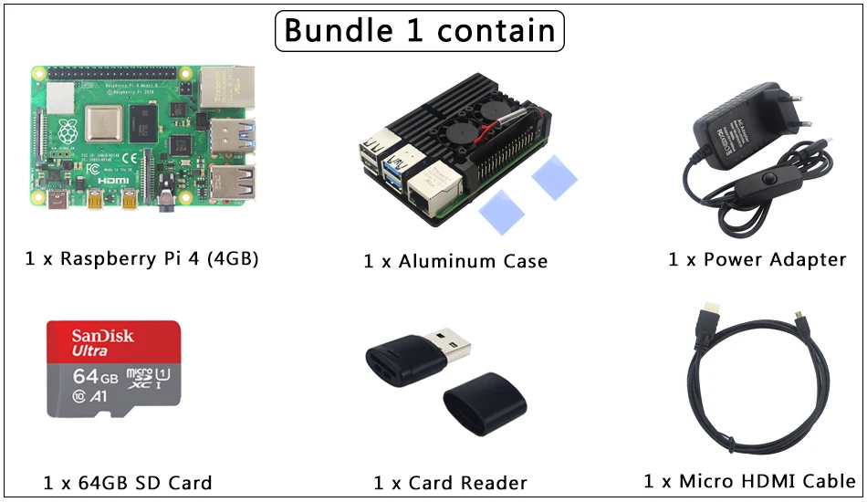 Raspberry Pi 4 Модель B комплект+ алюминиевый чехол+ теплоотвод+ 3A переключатель питания+ Micro HDMI вариант 64 32 Гб SD карты | ридер