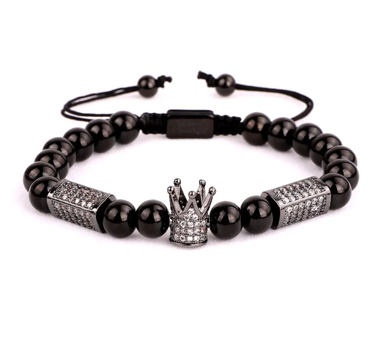 Luxury Men Jewelry Bracelet CZ Pave Skull Crown Charm Stainless Steel Beads Bangle Bracelet Men - Image 5