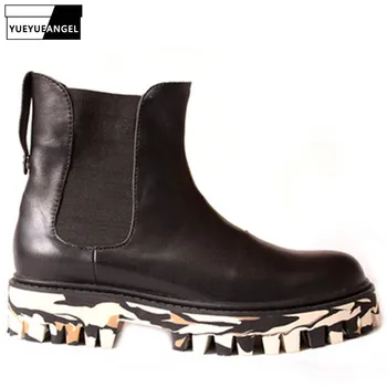 

New Winter Footwear For Men Black Camouflage Masculine Boot Thick Platform Rubber Ankle Boots Mens Genuine Leather Shoes US 10