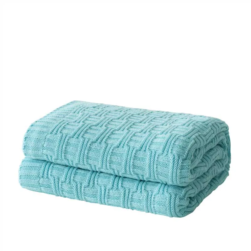 light blue B Японский стиль Хлопок Вязание демисезонный плед желтый серый бежевый синий диван кровать плед 130x160 см - Цвет: light blue B