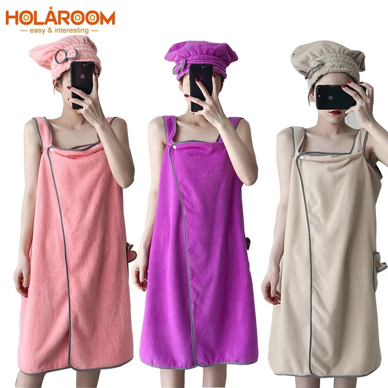 Chic Bath Towel Girls Wearable Towels Superfine Fiber Solid Color Soft ...