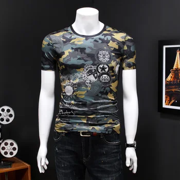 

2020 Korean Camouflage Print T Shirt Man's Club Party Homme Baroque Moda Hombre Camiseta Hombre Manga Short Tee Men Summer Tops