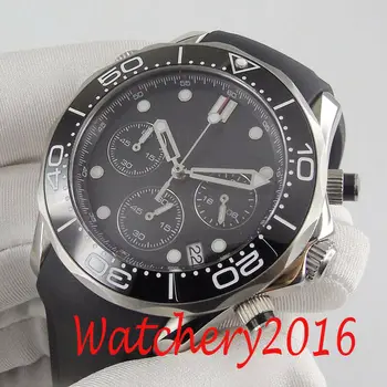 

41mm Quartz Men Watch Sapphire Chronograph Date Steril dial Rubber Ceramic bezel