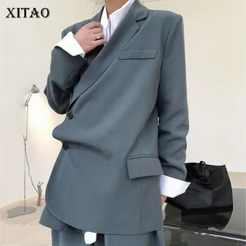 

XITAO Patchwork Double Breasted Solid Blazer Women 2020 Autumn Casual Fashion Style Temperament All Match Women Clothes ZY1483