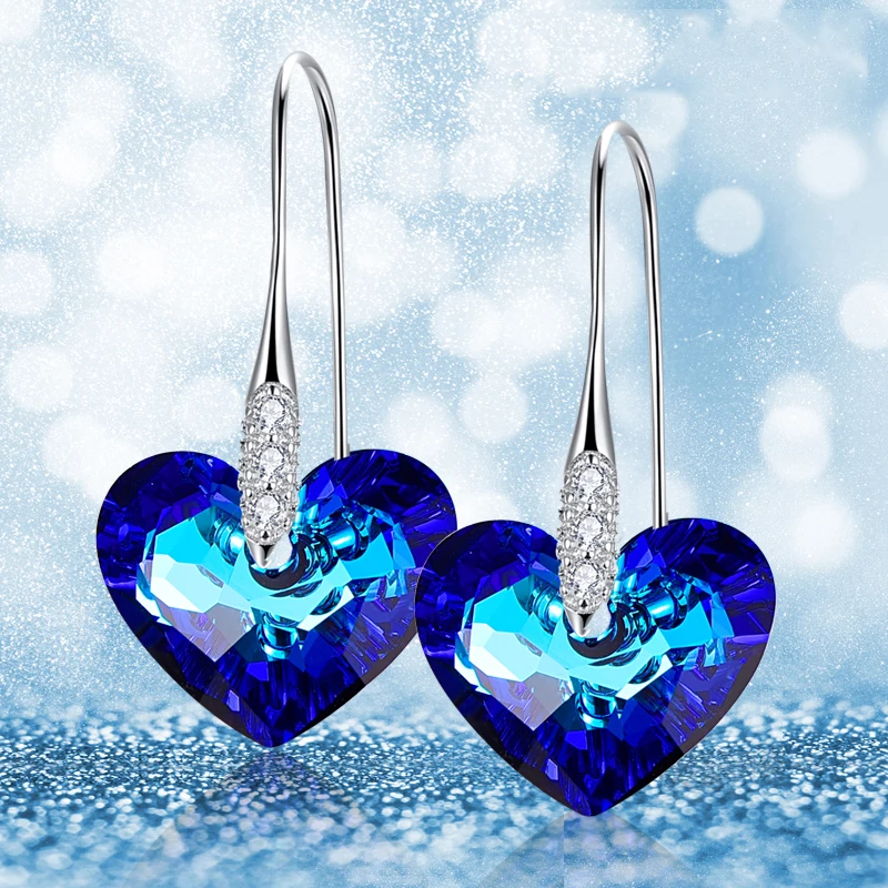 Кристаллы от Swarovski Love подвесное сердечко серьги для женщин Новая мода Стерлинговое Серебро украшения для пирсинга серьги ювелирные изделия подарок для мамы