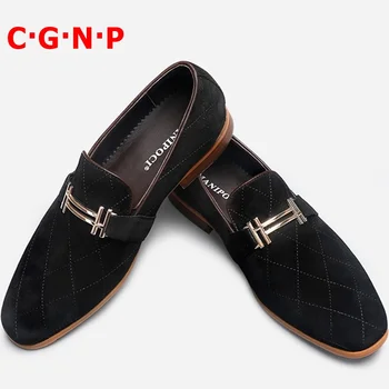 

CÂ·GÂ·NÂ·P New Arrival Lattice Pattern Suede Leather Loafers British Style Round Toe Slip On Men Dress Shoes Handmade Casual Shoes