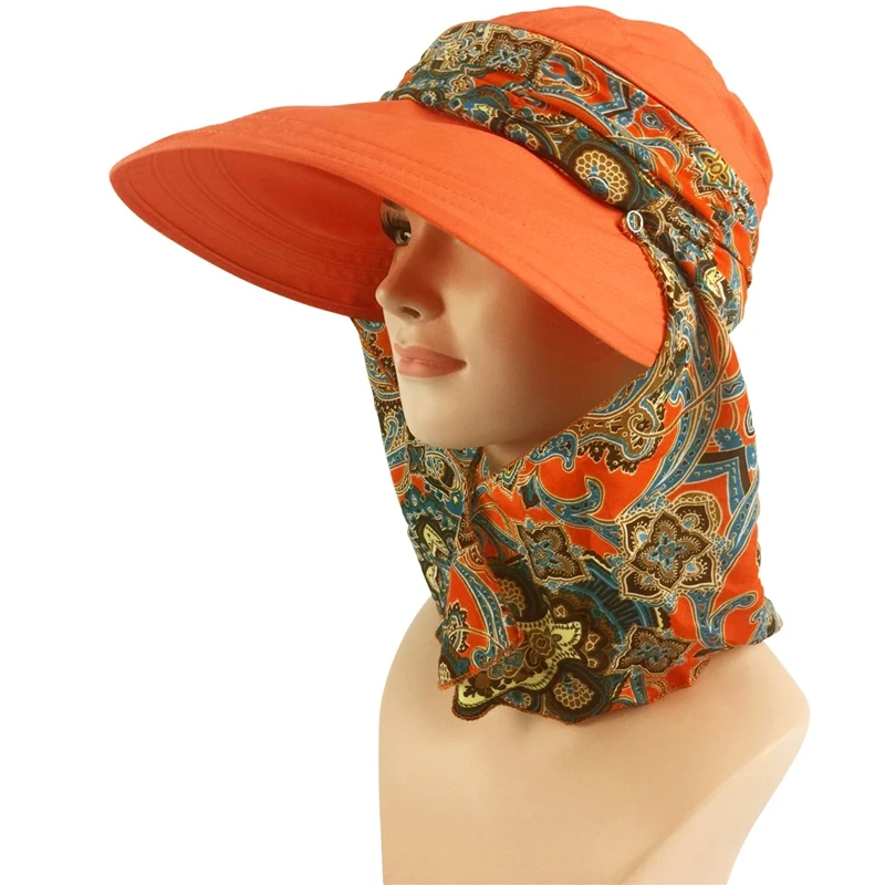 Breathable Foldable Open Top Linen Hat Beach Hat Sunshade Uv Protection Wide Brim Summer Visor Hat Beach Cap Orange