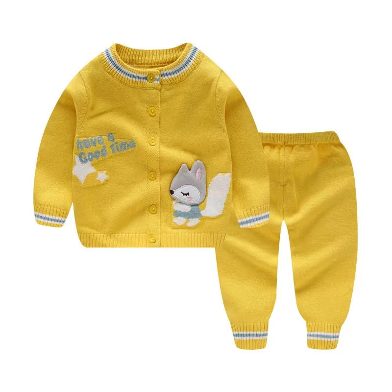 Одежда для маленьких мальчиков и девочек Вязаный Кардиган, Свитер комплекты для младенцев пуловер с длинными рукавами+ штаны комплект из 2 предметов, зимняя теплая детская одежда для малышей