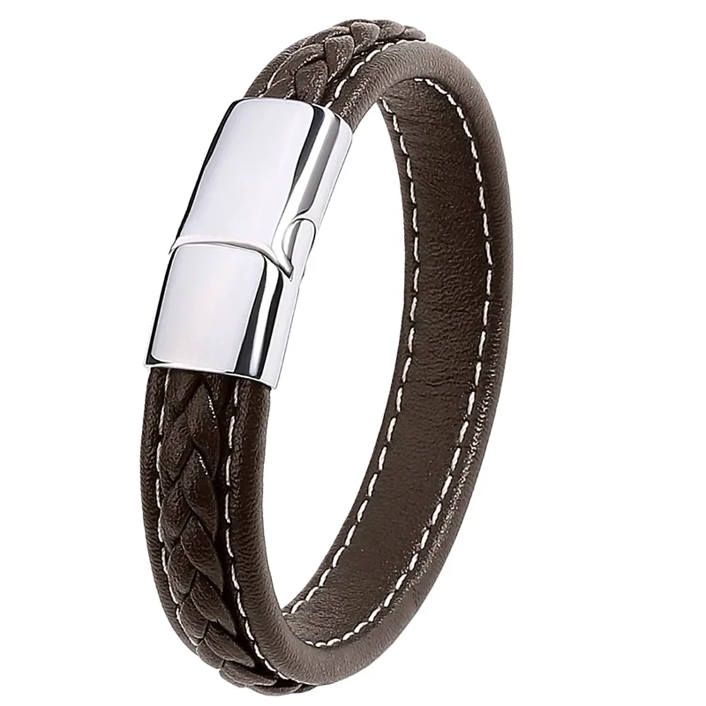 Brown Silver Clasp FIREBROS простой браслет из нержавеющей стали с магнитной пряжкой 12 мм черный плетеный браслет из натуральной кожи мужской браслет ювелирные изделия Прямая поставка - Окраска металла: Brown Silver Clasp