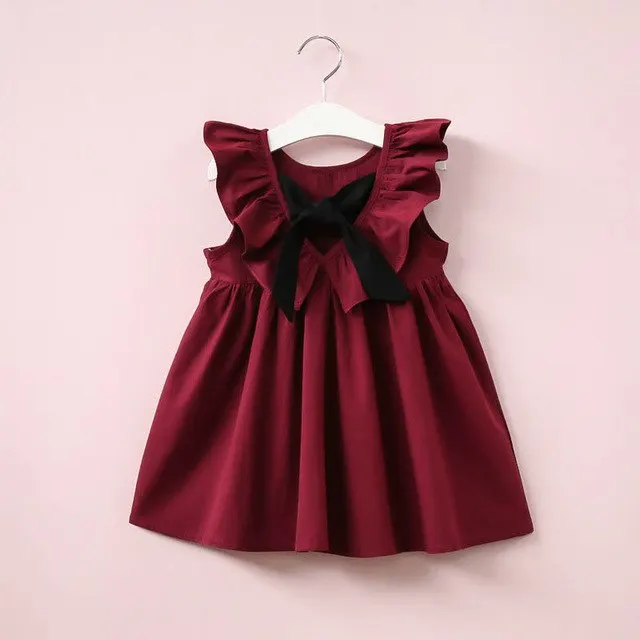 Платье для девочек коллекция года, летняя детская одежда новое однотонное плиссированное платье без рукавов с бантом и открытой спиной для маленьких девочек - Цвет: G20-red