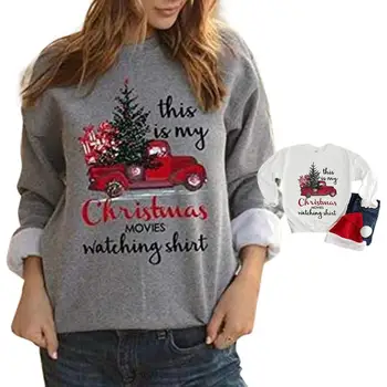 

Christmas Xmas Letter Tree Print Round Neck Pullover Sweatshirt Women Female Long Sleeve Jumper Autumn Winter Loose Cotton Tops