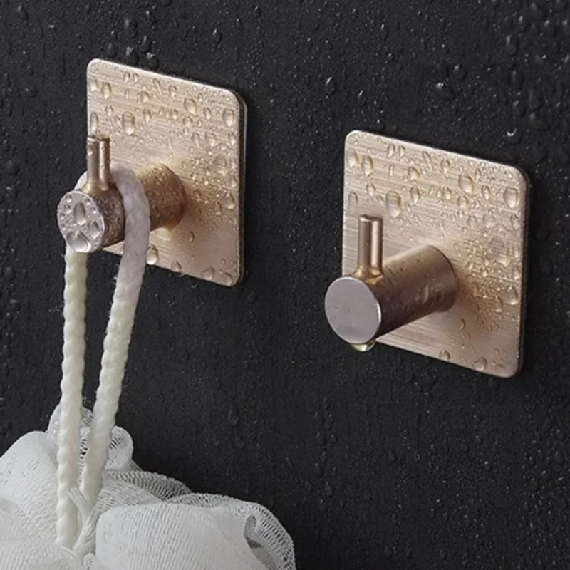 2Pcs/set Stainless Steel Self-adhesive Bathroom Hooks Kitchen Towel Sponge Holder Wall-mounted Door Hanging Hook Racks