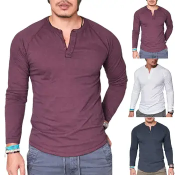 

Men Casual Solid Color O Neck Long Sleeve Plus Size Slim Blouse T-shirt Fitness T-shirts Fitness Casual For Male T-shirt Tops
