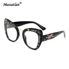 Черный Принт стаканов оправа женские кошачьи глаза буквы сексуальные модные женские очки дизайнерские бренды люксовые большие очки женские очки