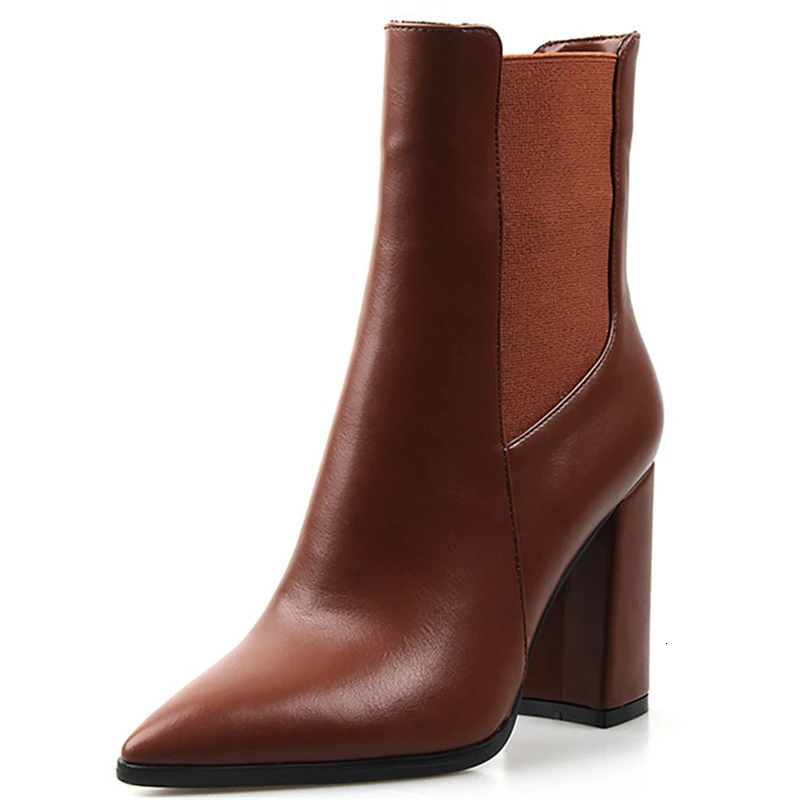 

2020 New Arrival Ankle Boots Women Slip On Pointed Toe Chelsea Boots Classic Simple High Heels Dress Shoes Ladies