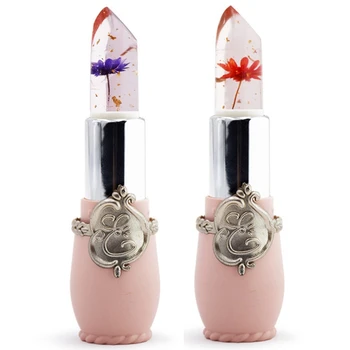 

2Pcs Beauty Bright Flower Crystal Jelly Lipstick ic Temperature Change Color Lip Balm Makeup - Red & Purple