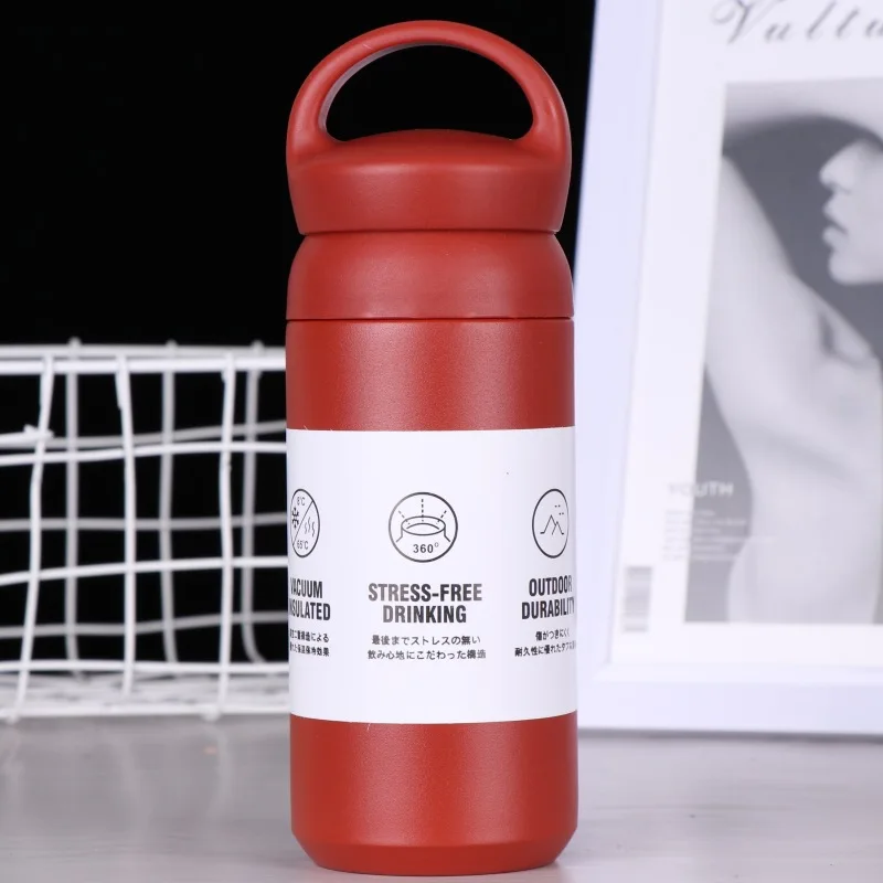Модные 350 мл изолированные термосы из нержавеющей стали термосы для офиса чашка бутылка для воды портативная ручка Крышка Кружка для кофе для путешествий - Цвет: Красный